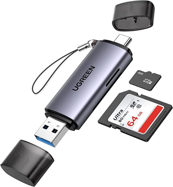 يوجرين قارئ بطاقة SD USB 3.0 / USB C OTG ذاكرة بفتحة مزدوجة محول متوافق UHS-I ، Micro SD ، SD ، SDXC ، SDHC ، Micro SDXC ، Micro SDHC ، MMC MacBook ، Dell XPS ، Huawei ، Google ، OnePlus ، ألومنيوم احصل على يوجرين قارئ بطاقة SD USB 3.0 / USB C OTG ذو فتحة مزدوجة ومتوافق مع العديد من الماركات مثل Huawei و Google و OnePlus بالإضافة إلى دعم العديد من أنواع الذاكرة مثل SDXC و Micro SDXC و MMC والمزيد!
