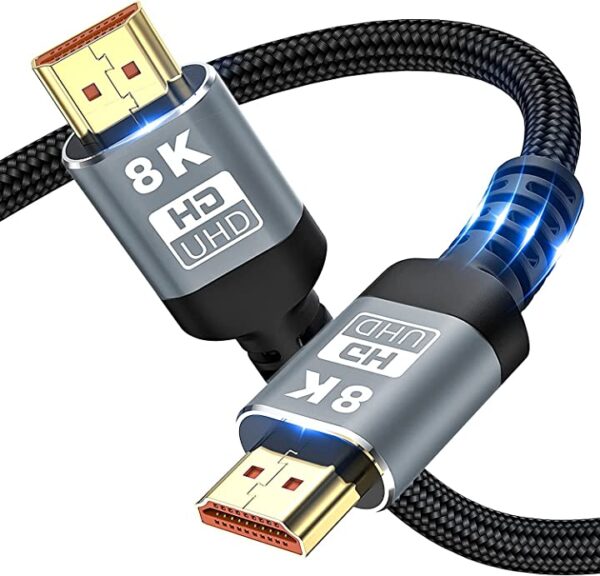 كيبل HDMI بدقة 8K من واي اتش واي سي سي، كيبل هايوينغز رفيع سريع 48Gbps ومضفر، كيبل 4K على 120Hz و144Hz و8K على 60Hz، كيبل HDCP 2.2/2.3 ديناميكي HDR/ eARC/ DTS:X/ RTX 3090 لتلفزيون دولبي فيجن (1 متر) احصل على كيبل HDMI بدقة 8K من واي اتش واي سي سي، بسرعة 48Gbps وتقنية HDCP 2.2/2.3 ودعم HDR/ eARC/ DTS:X/ RTX 3090، لتجربة مشاهدة تلفزيون دولبي فيجن مذهلة! (150 حرفًا)