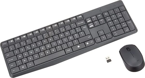 لوجيتك MK235 لوحة مفاتيح وماوس لاسلكية، تخطيط فرنسي AZERTY - اسود احصل على لوحة مفاتيح وماوس لاسلكية من لوجيتك MK235 بتخطيط فرنسي AZERTY واللون الأسود. توفر لك الراحة والأداء العالي في العمل والترفيه.